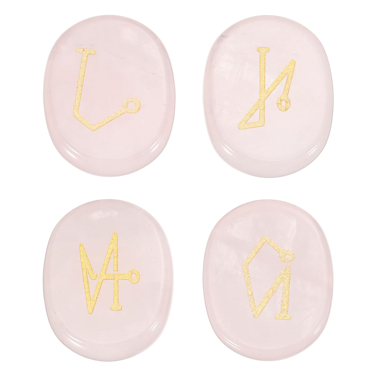 MECCANIXITY 4Pcs Engraved Chakra Stones with Reiki Symbols, Rose Quartz Reiki Healing Crystal Gemstone 7 Chakra Crystal Stones Tumbled Palm Stone for Anxiety Relieve