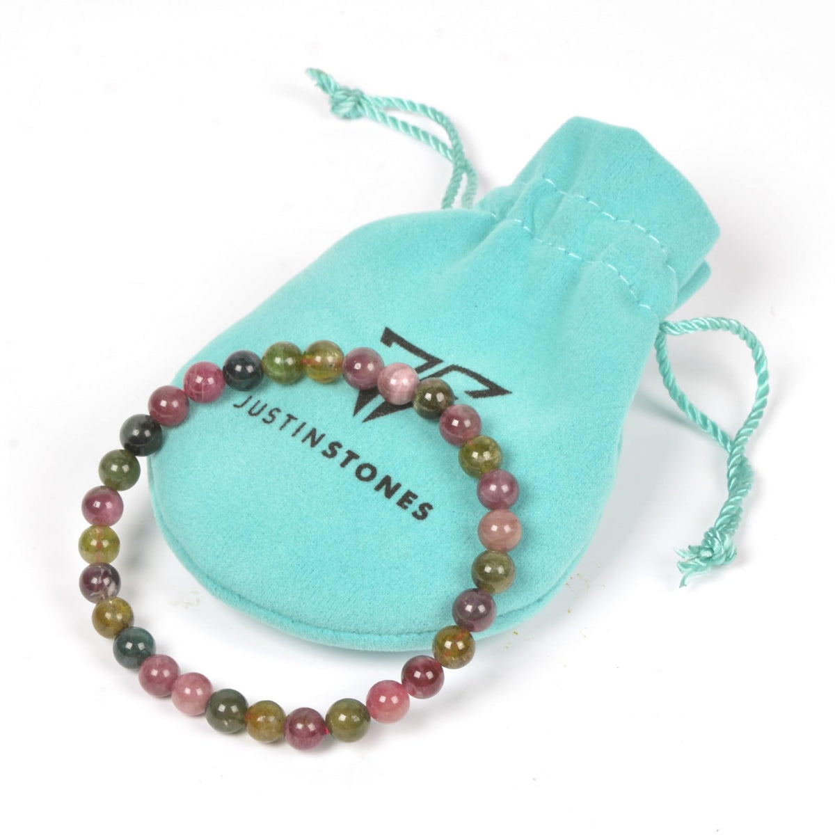 Justinstones Natural Multi-color Tourmaline Gemstone 6mm Round Beads Stretch Bracelet 6.5 Inch