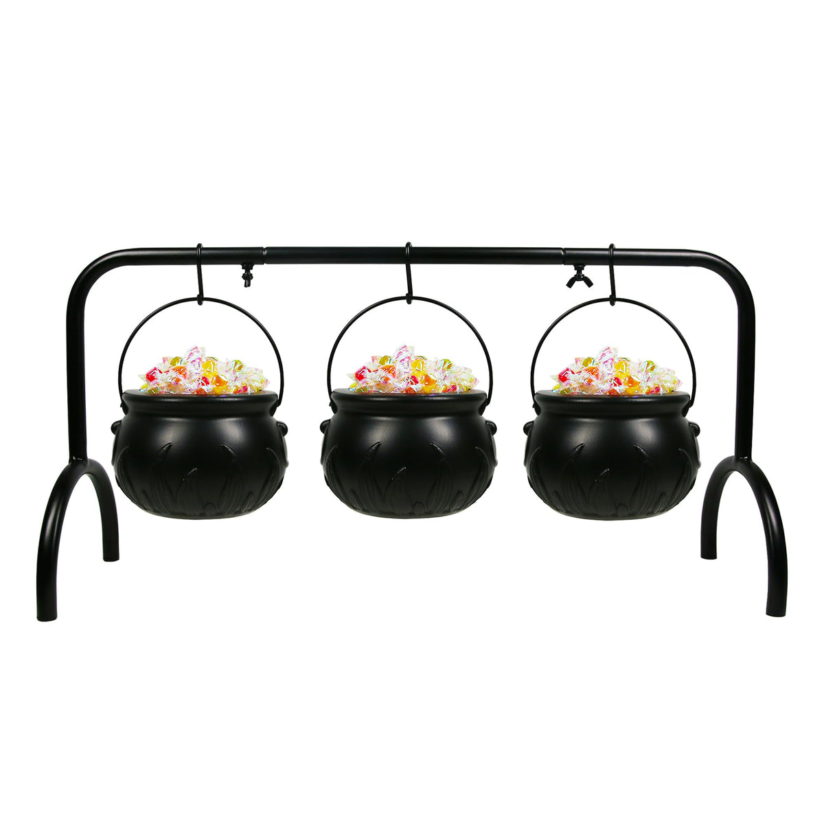 Darnassus Halloween Cauldron on Rack - Set of 3 Witches Serving Bowls, Candy Bowl, Black Plastic Decor for Party Decoration