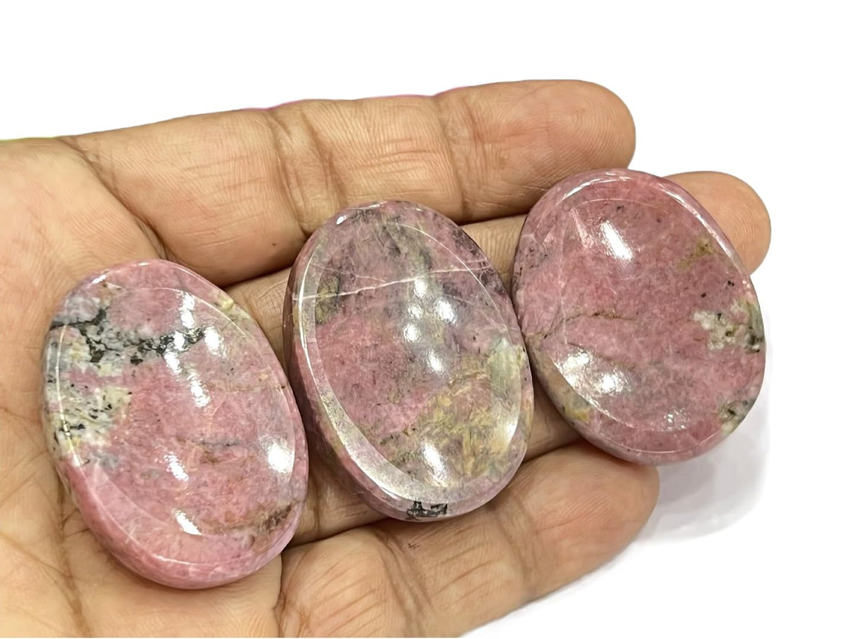 GEMSCITE Rhodonite Thumb Worry Stones Metaphysical Gemstone Crystal Healing Reiki Men Women Gift FENG Shui Positive Energy Love Wellness Palm Stones Wicca Powerful