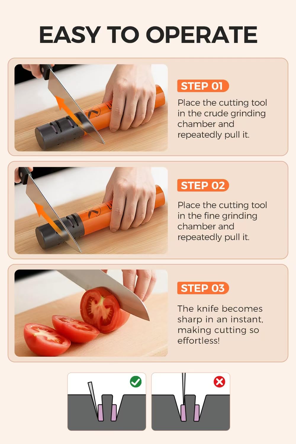 LEFUGO Electric Knife Sharpener, 3 Speed Max 7000RPM Handheld Sharpener for Kitchen Knives, Electric Knife Sharpening Tool of Portable Cordless Rechargeable 2000mAh (Orange)