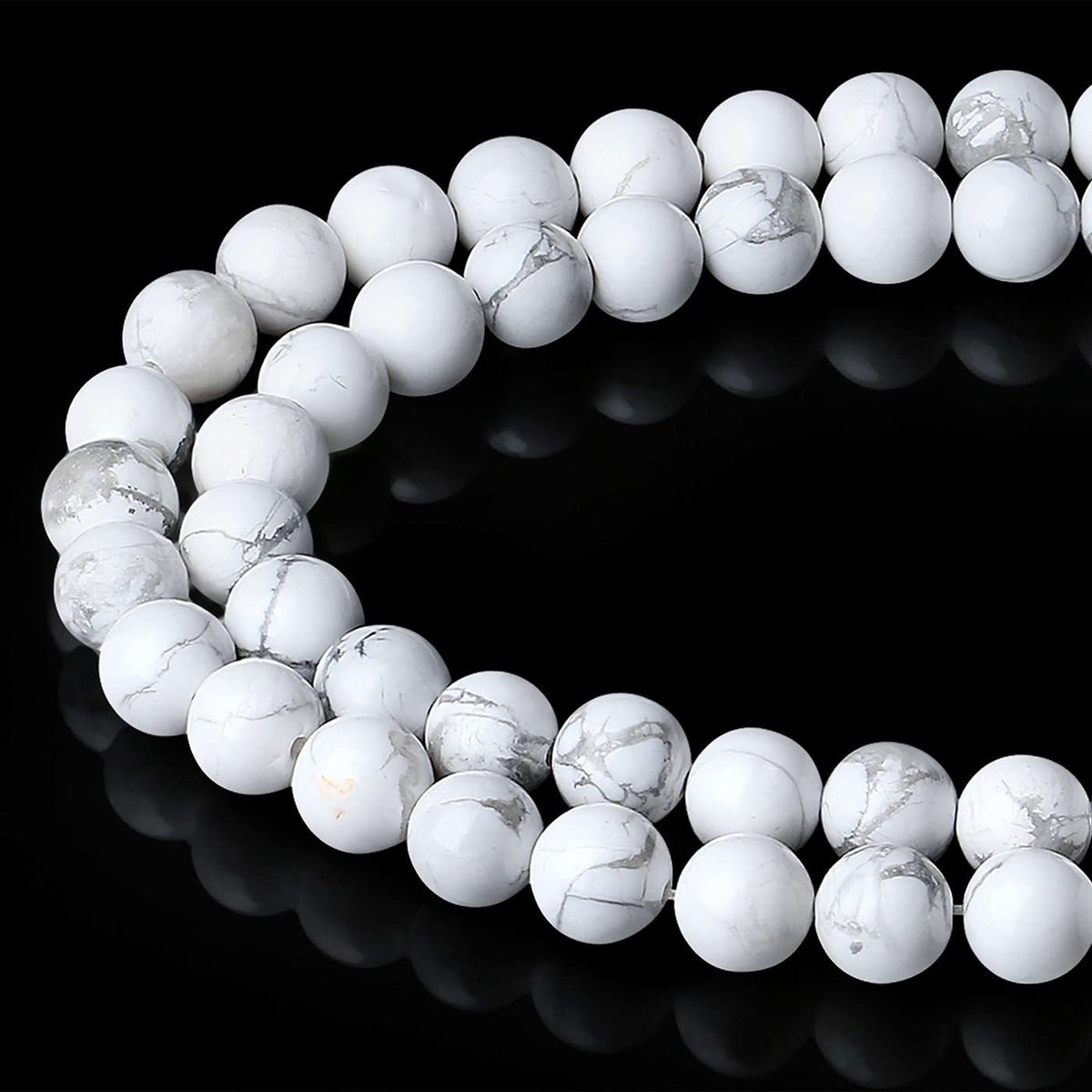 LAIDANLA White Howlite 8mm Natural Stone Beads Round Loose Gemstone Stone Beads for DIY Bracelet Necklace Earrings Jewelry Making Polishing Genuine Real Beading 96PCS 2 Strand 32"