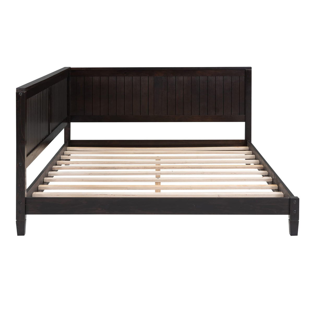 Bellemave Full Size Daybed, Wood Full Low Bed Frame with Headboard and Sideboard, Wooden Floor Sofa Bed with Slats Support for Kids Room, Bedroom, Living Room, Espresso