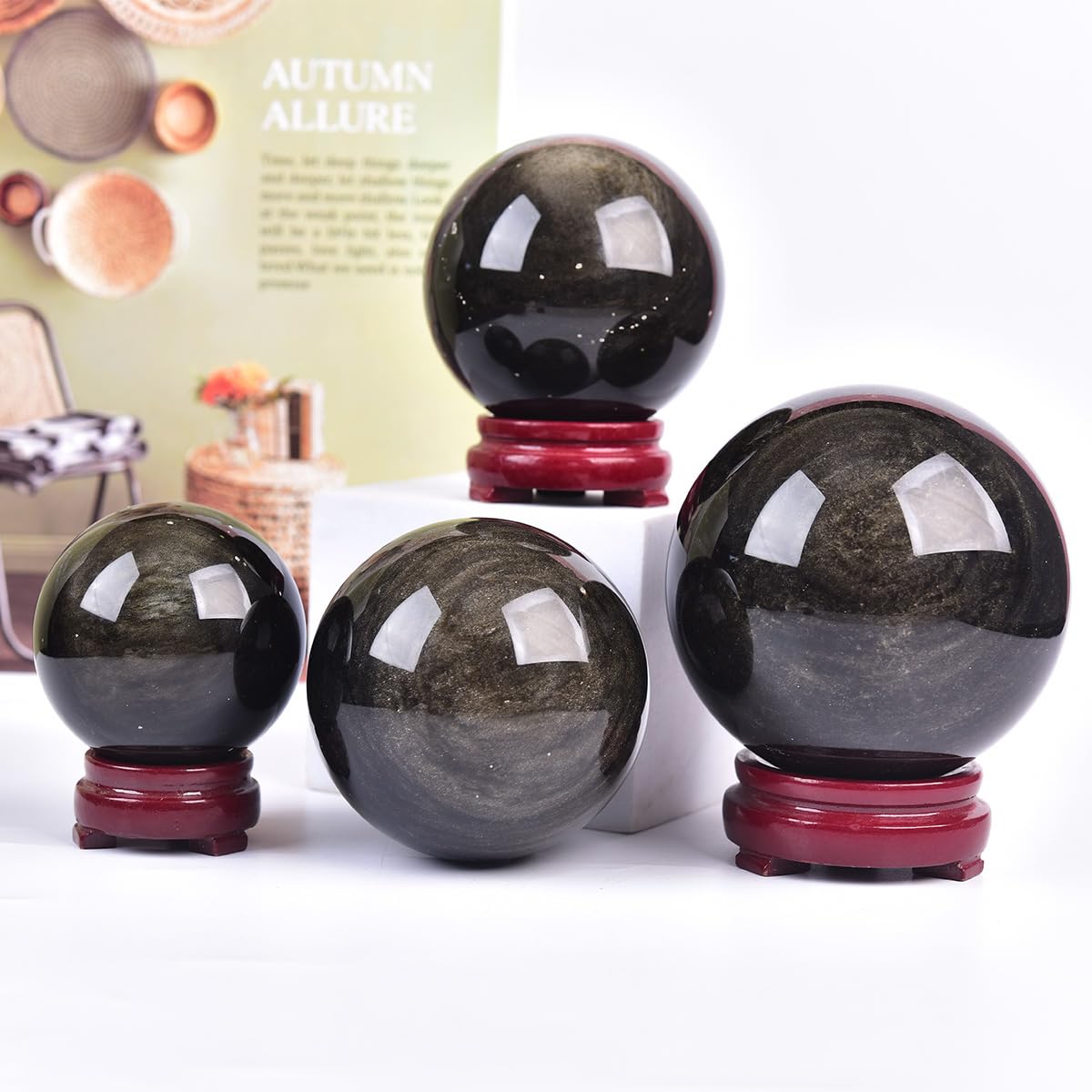 JIC Gem Large Golden Obsidian Crystal Ball with Stand Natural Quartz Crystal Sphere Healing Ornament Witchcraft Meditation Home Decor 3.5-4 inch(90-100mm)