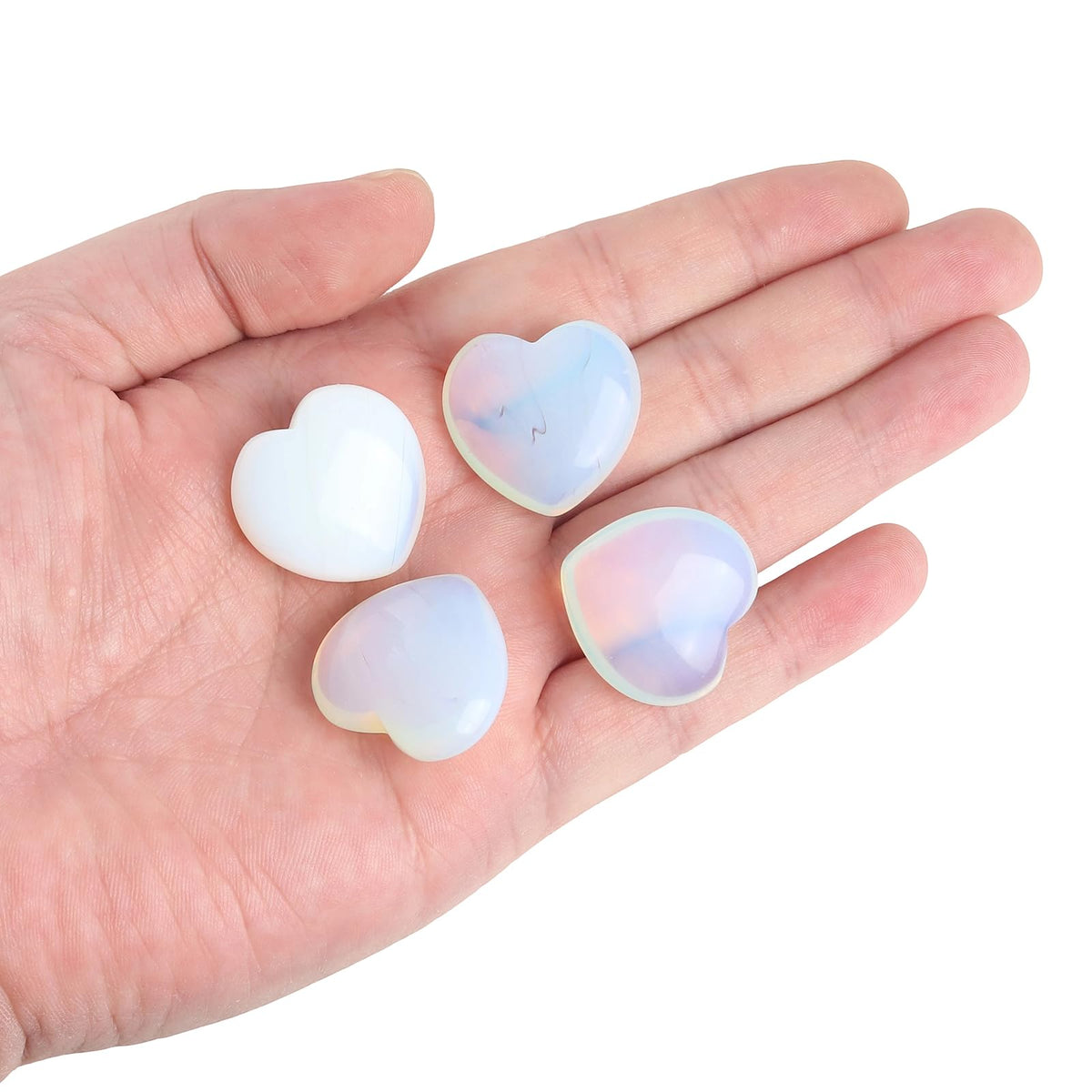 Loveliome 4 Pcs Synthetic Opalite Love Heart Palm Stone Reiki Balancing Worry Stone(1 Inch)