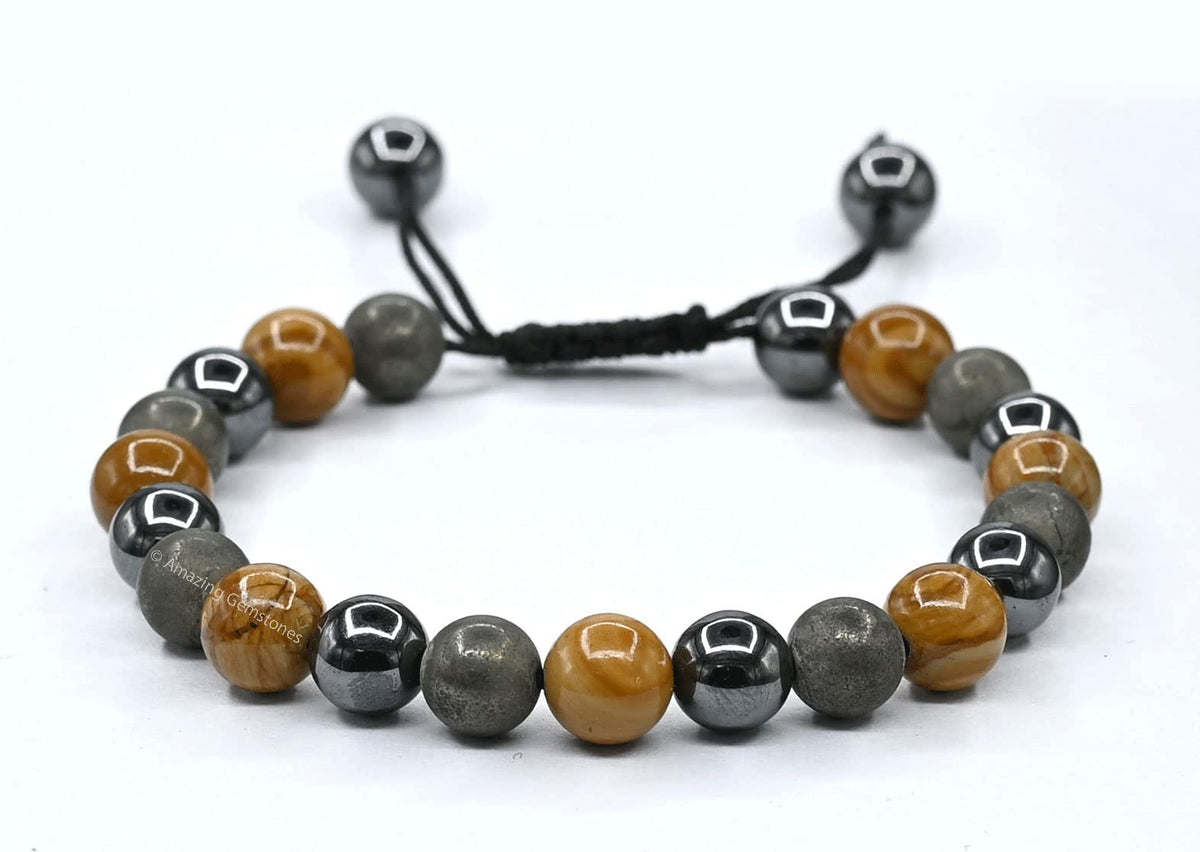 Amazing Gemstone New Beginnings Manifestation Bracelet - Yellow Jasper Pyrite Hematite Bracelet Set for Men Women Healing Calming Anxiety Stress Relief Gifts Pulseras Para Hombres Mujer (Adjustable)