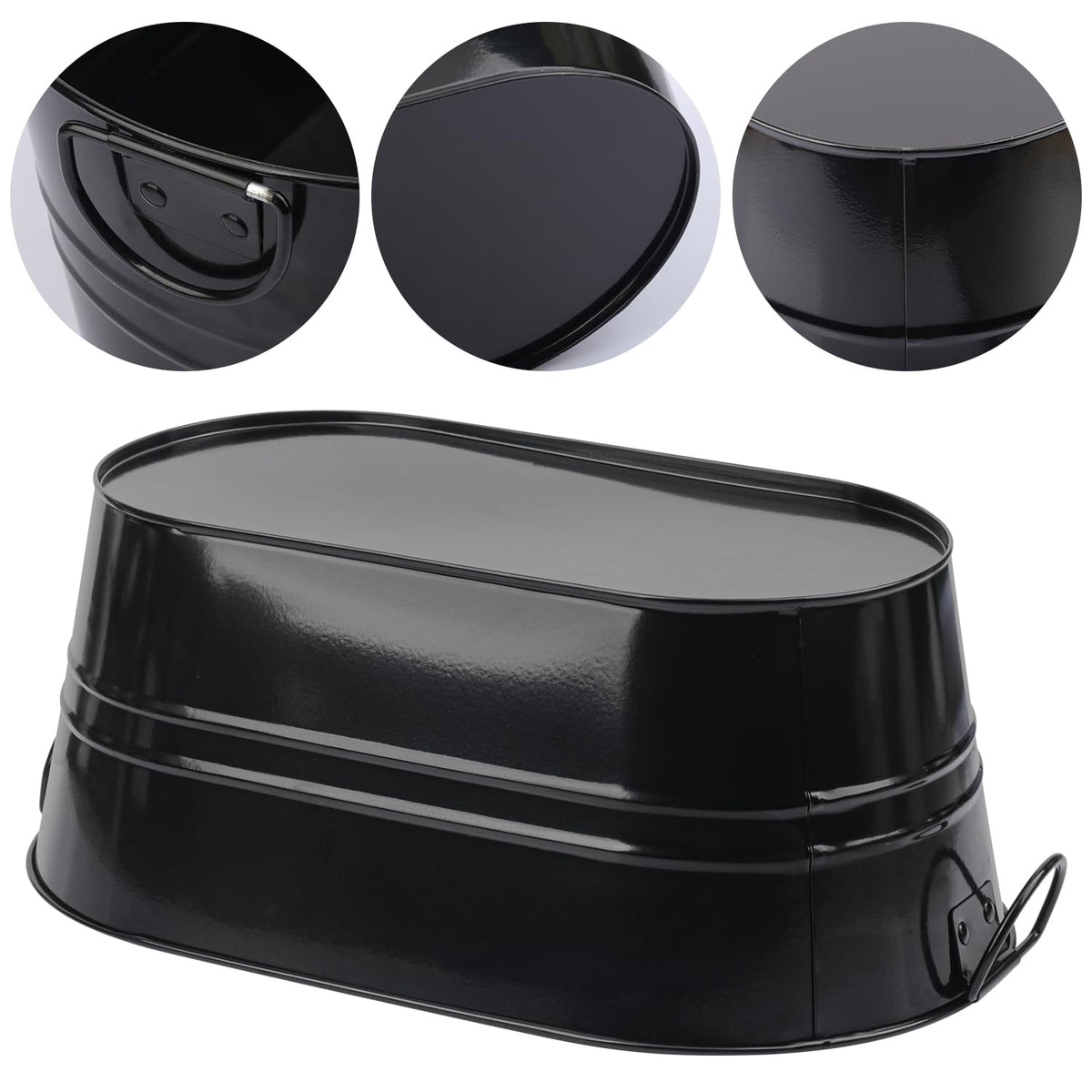 Yiksonyo 3 PCS 15.3 x 9 x 6 inches Black Metal Galvanized Tub with Handles, 3 Gallon Beverage Tubs for Parties, Large Ice Buckets for Beer, Wine, Cocktails & Outdoor Events