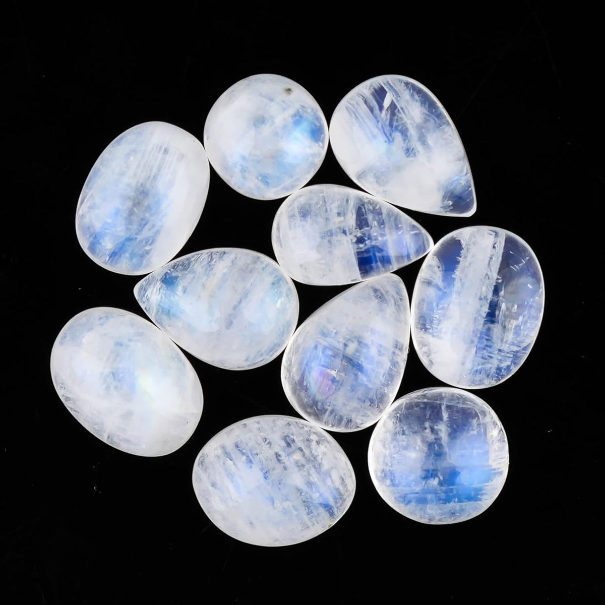 CRYSTALIS (10pcs) Rainbow Moonstone Natural Loose Gemstone Wholesale Bulk Cabochons Jewelry Making Supply, Chakra Healing Polished Stone, DIY, Gem Collection (5-8mm)