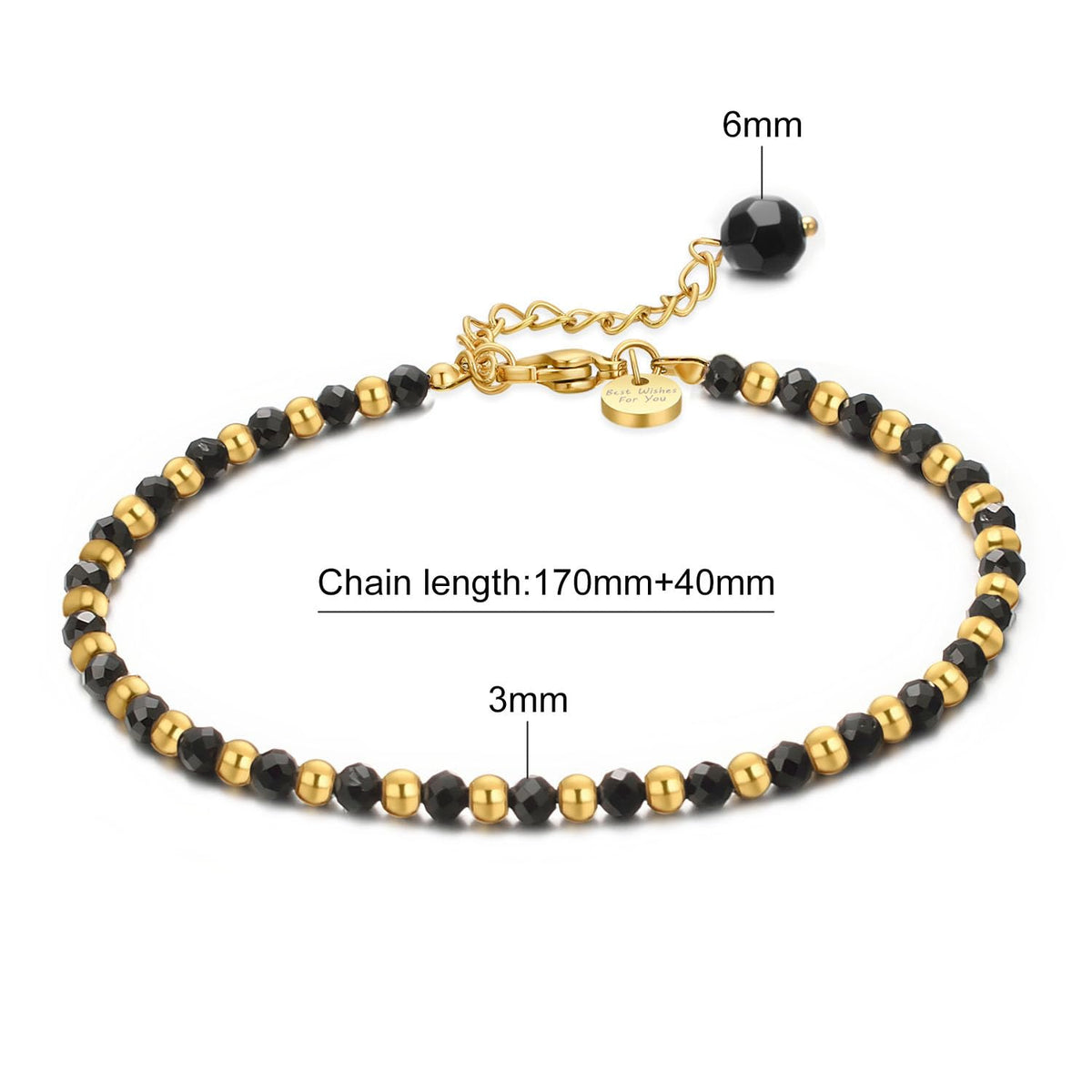 vissen Black and Gold Bracelet Beaded Black Natural Stone Bracelet for Women Black Crystal Gold Plated Bracelets Adjustable Jewellery
