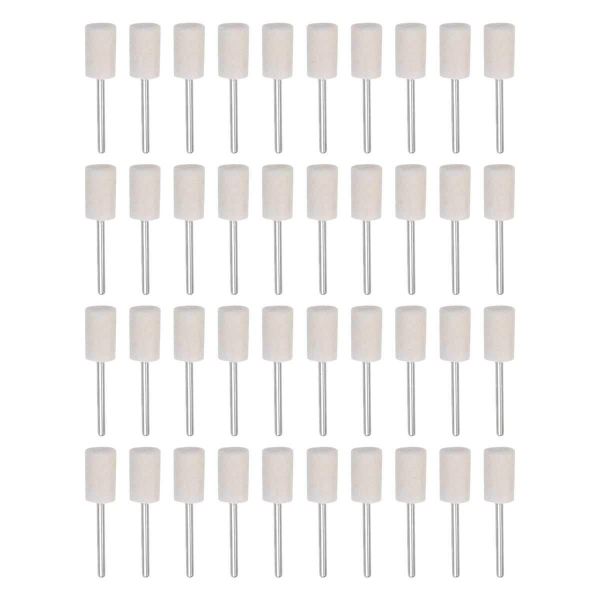 HARFINGTON 40pcs Wool Felt Mounted Mandrel Points 10mm Head 1/8 Inch Shank Cylinder Polishing Bits Burrs Felt Polishing Buffing Wheel for Rotary Tool
