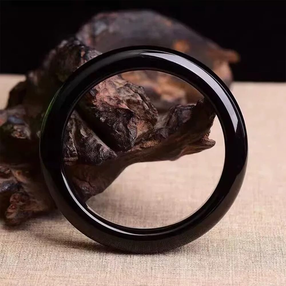 Natural Black Jade Bangle Bracelet for Women Good Luck Chinese Feng Shui Bracelet with Box Elegant Black Jade Stone Bangle Yoga Meditation Mother Birthday Gift (xi black1, 62-63)
