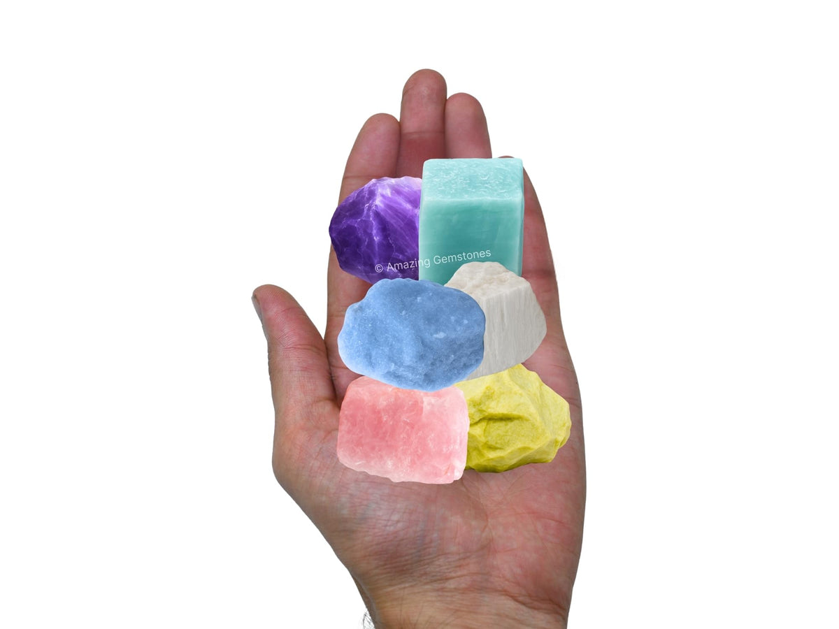Amazing Gemstone Healing Crystals for Headaches and Migraine, Set of 6 Amethyst, Angelite, Amazonite, Rose Quartz, Scolecite and Serpentine Healing Crystals and Stones