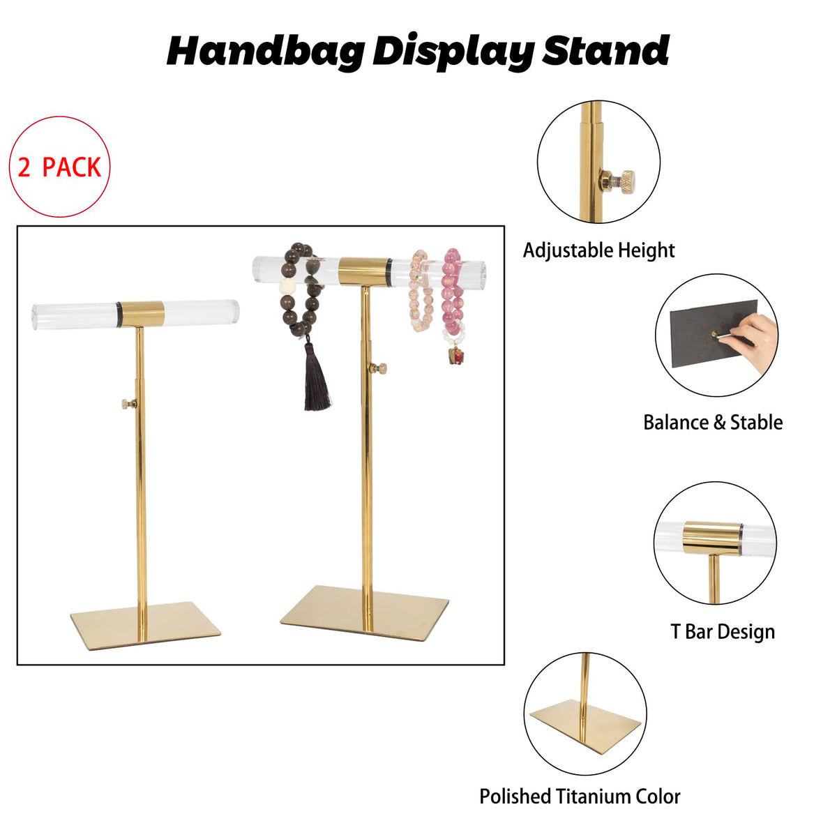 MCKECHSION Acrylic Jewelry Towers - Stainless Steel Long Necklace Stand, Adjustable Height Tabletop Jewelry Organizer for Home & Boutique