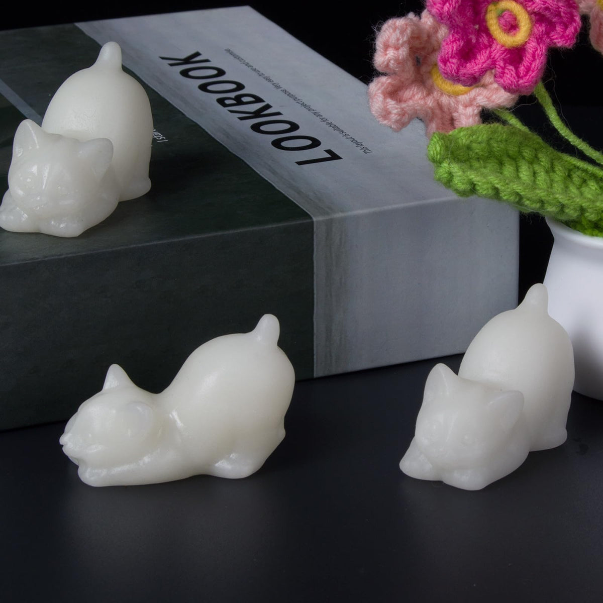 2 Inch White Jade Cat Crystal Figurines, White Kitten Statues for Kitten Lovers and Collectibles, Cat Decor Fingurines for Home Desk Office, Carved Healing Crystal Reiki Animal Gifts for Women