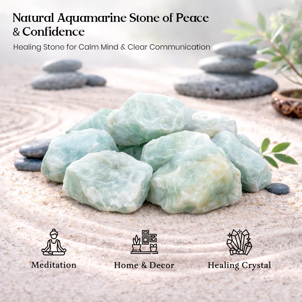 Crocon 1/4 LB Aquamarine Rough Bulk Natural Stone Raw Gemstone Tumbling Cabbing PolishingMining Chakra Balancing Reiki Healing Good Luck Home Office Decor