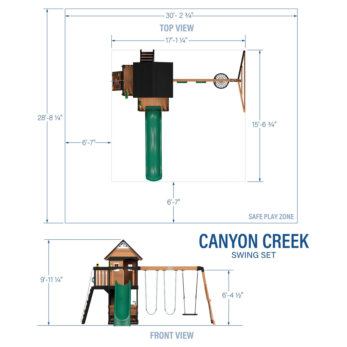 Backyard Discovery Canyon Creek Cedar Wood Swing Set with Wave Slide, Clubhouse, Play Kitchen, Picnic Area, Belt Swings, Web Swing, Rock Wall, Balconies, Playhouse, Step Ladder, Outdoor Playset