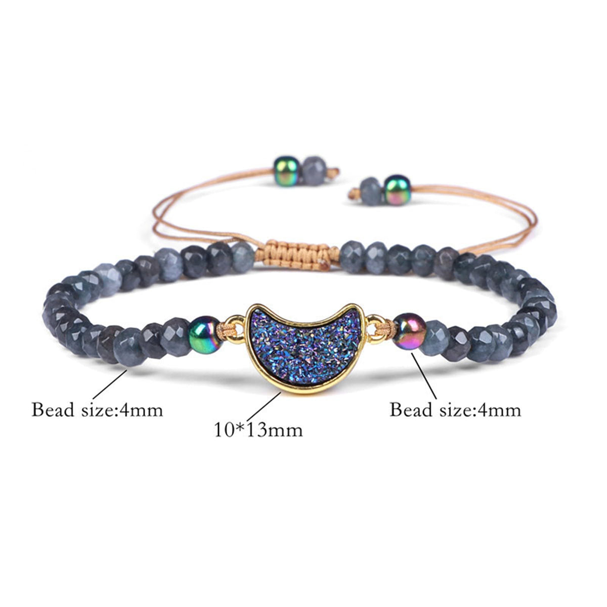 QLYOVWE Natural Healing Crystal Bracelet for Women Men Handmade Chakra Crystal Therapy Jewelry Iridescent Druzy Stone with Turquoise Amethyst Adjustable Surfer String Gift (Moon)