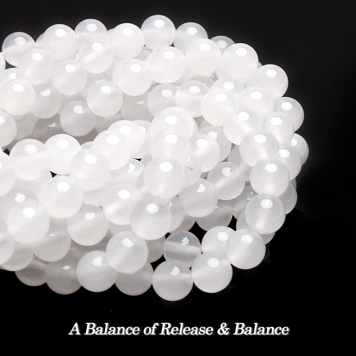70PCS Natural 8MM Healing Gemstone, White Agate Energy Stone Round Loose Beads, Semi-Precious Crystal Beads with Free Elastic String for Jewelry Making DIY