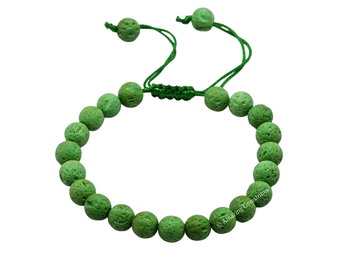 Amazing Gemstone Green Lava Bracelet, Gifts For Men & Women - Protection Healing Crystal Bracelet - 8mm Gemstone Beaded Adjustable Bracelet, Pulseras Para Hombres Mujer Stocking Stuffers