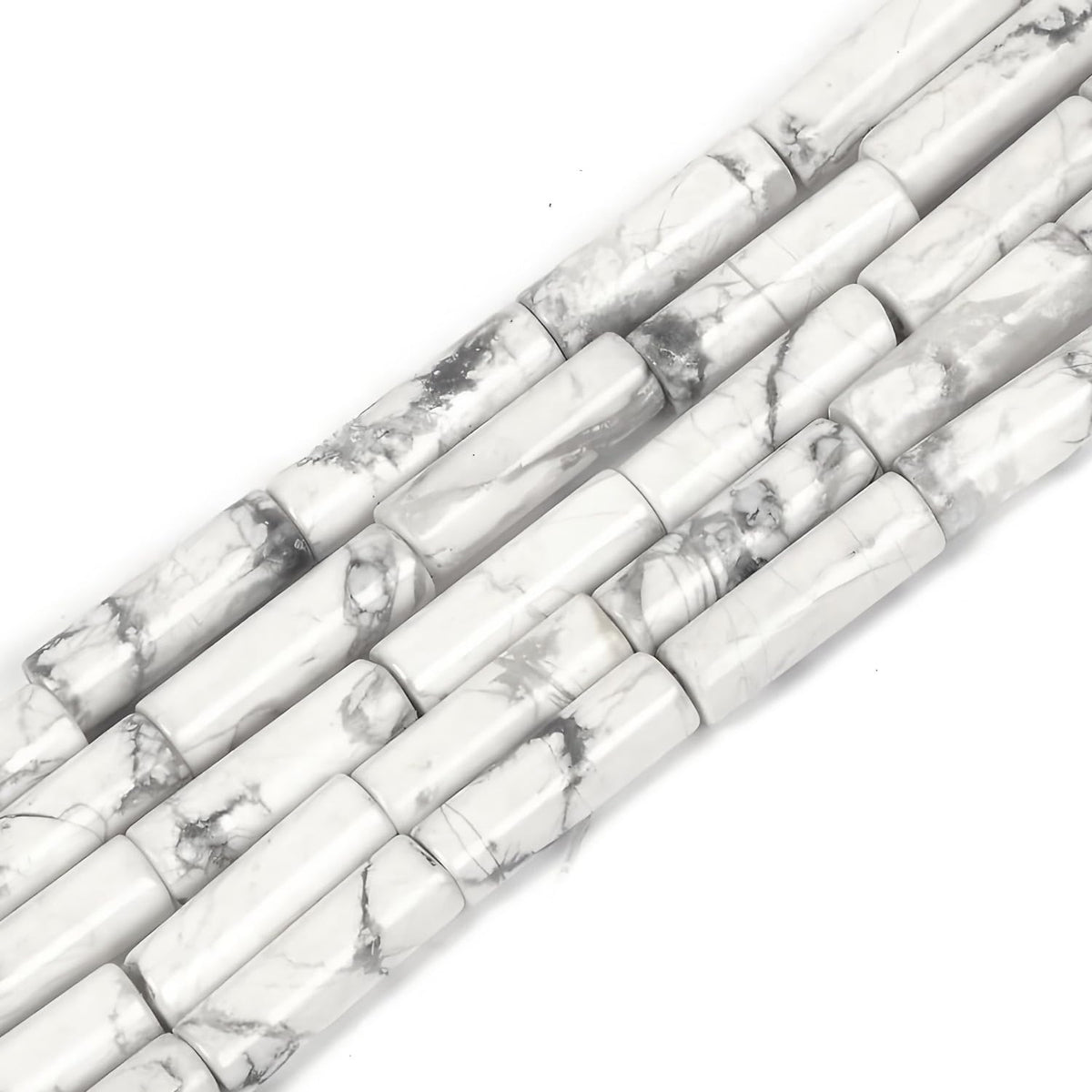 HAAMIIQII Natural White Howlite Tube Beads 13x4mm Column Stone Cylinder Gemstone Loose Beads for Jewelry Making Strand 15 Inch (28-29pcs)