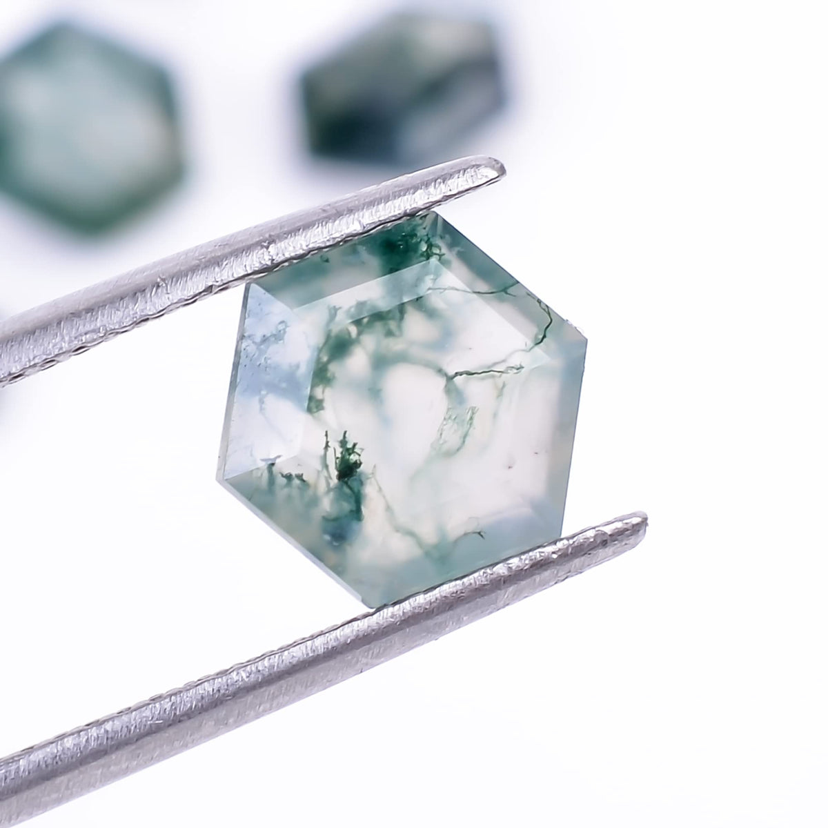 4pcs, 7X7X4mm Natural Moss Agate Hexagon Shape-Step Cut Gemstone Wholesale Lot, Jewelry Making Loose Gemstone, Polished Minerals, DIY, Wire Wrapping, Healing Crystals, Bulk Gemstone Deal