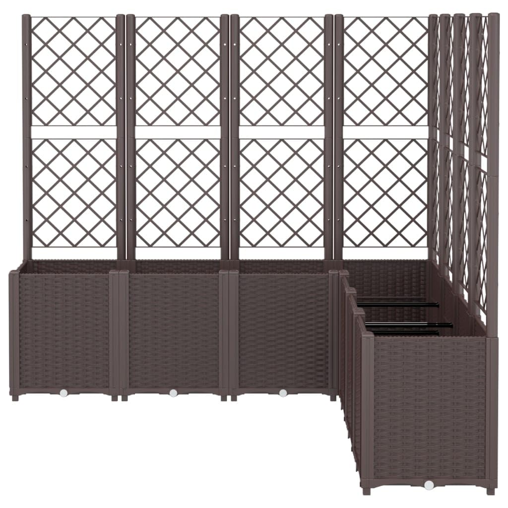 Foknhdi Brown 63 x 63 x 55 in Outdoor Garden Planter with Trellis, Modular Polypropylene Raised Bed for Climbing Plants, UV Stable Flower Box for Patio Balcony Terrace