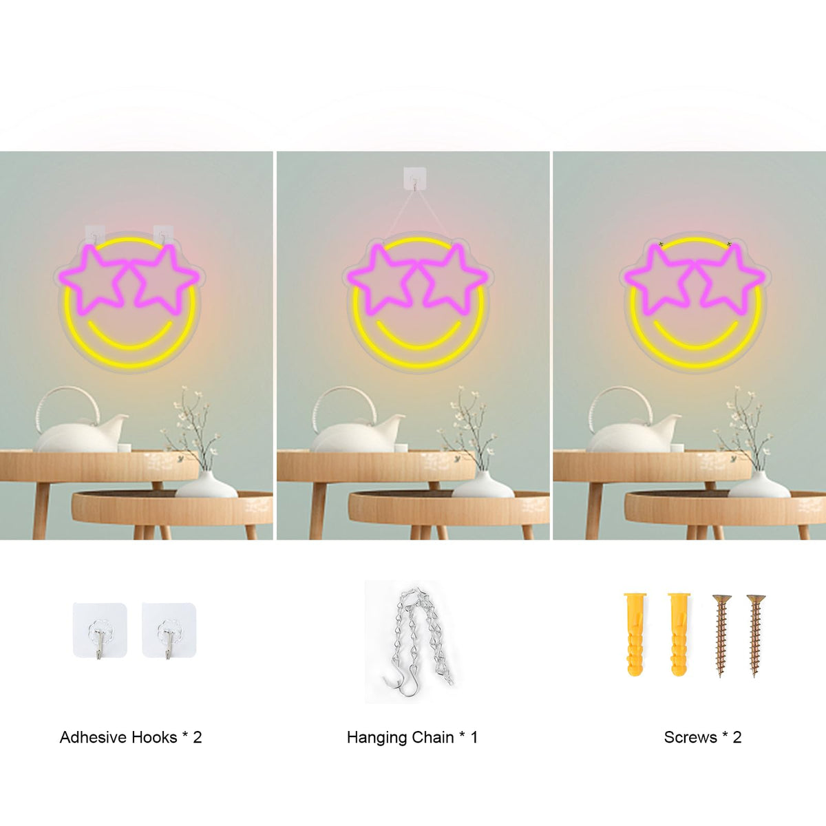 Lightning Eyes Smile Neon Sign – 13"x12.2" LED Wall Light with 5-Level Dimmable Brightness – Fun Room Decor for Bedroom, Dorm, Gaming Room, Bar, Bachelorette, Wedding & Birthday Party (Star Eyes)
