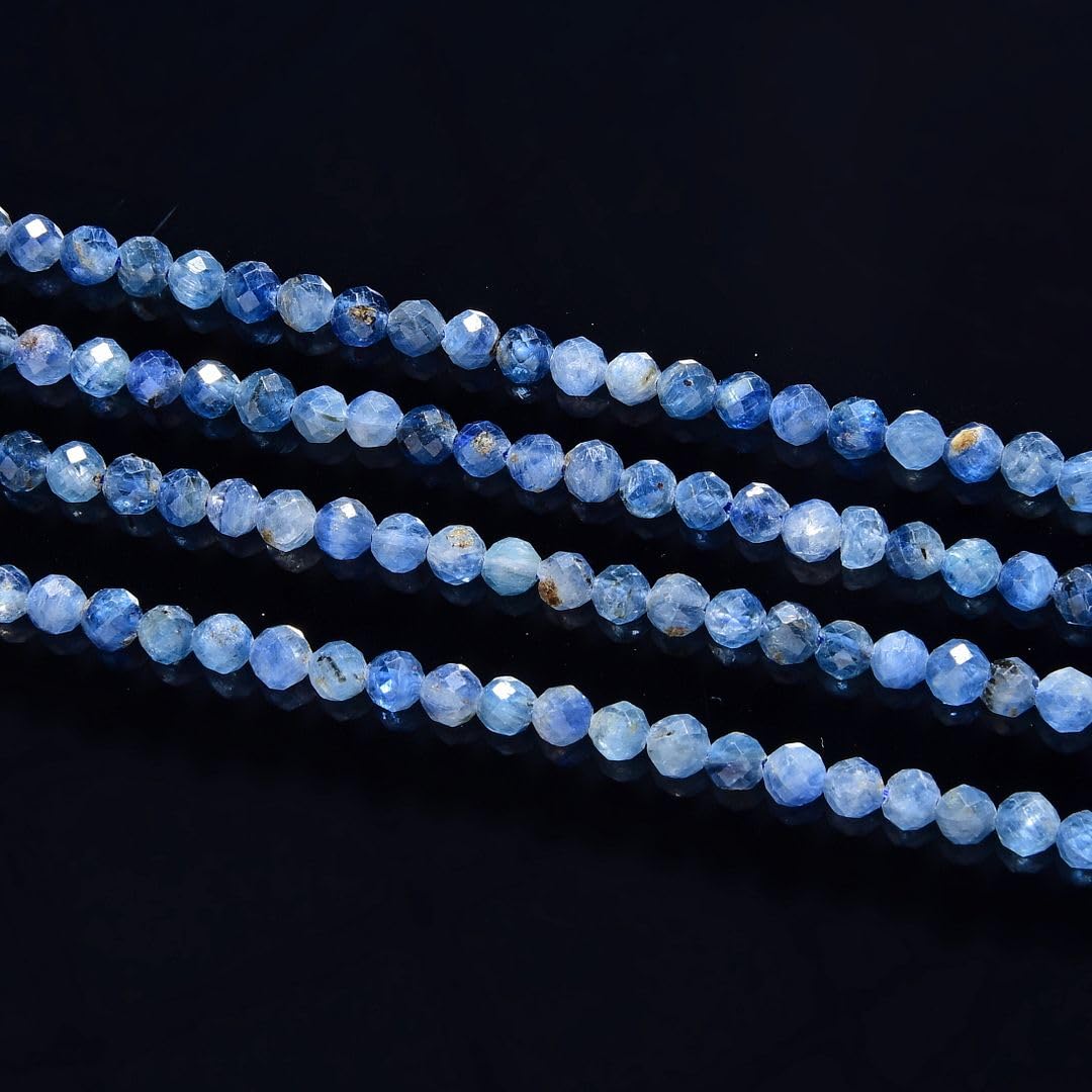 Adabele 30 Inch Natural Blue Kyanite Healing Gemstone 4mm (0.16 Inch) Tiny Small Faceted Round Loose Beads Stone Spacer (160-180pcs) for Craft Jewelry Making GK4-21