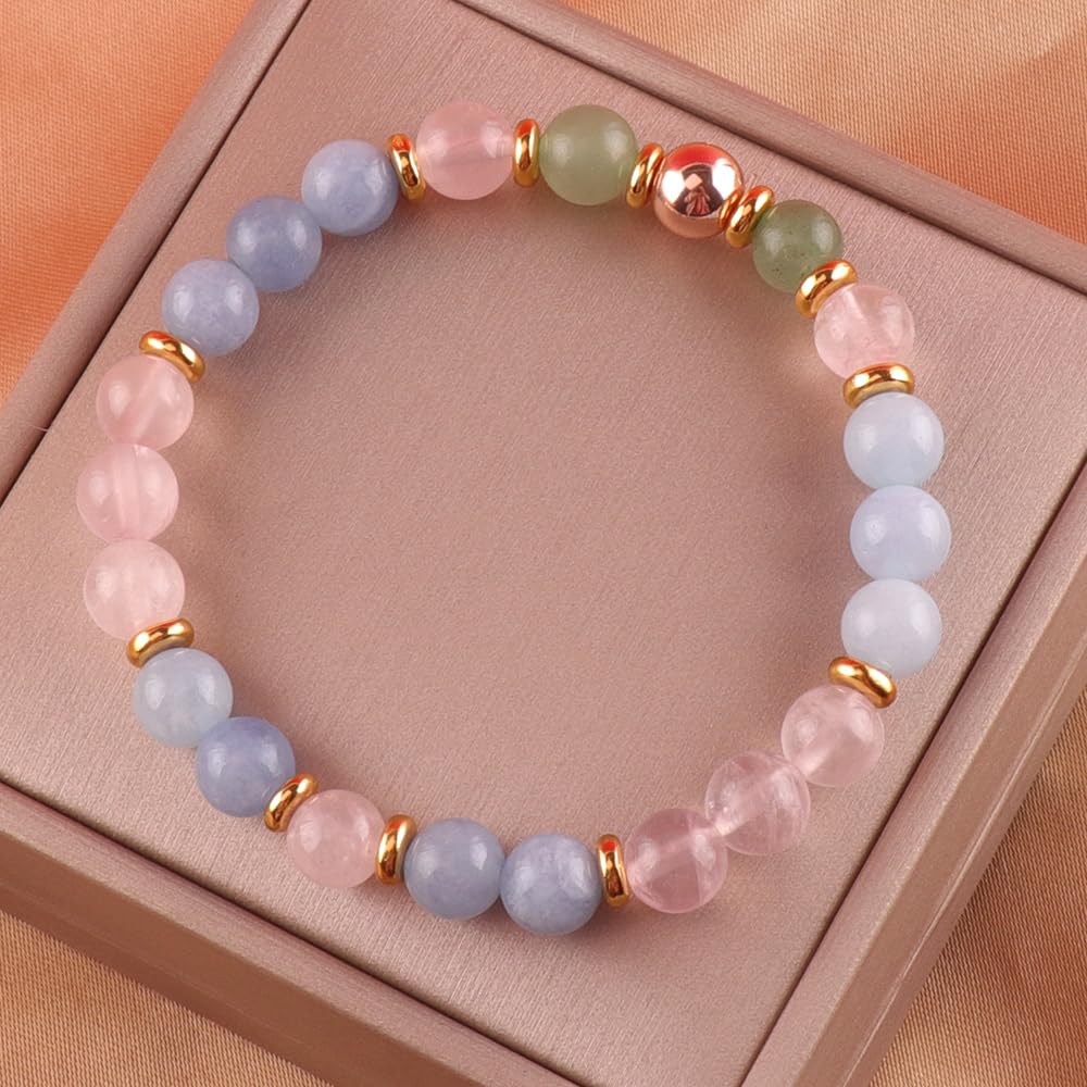 KSQS Healing Stone Bead Bracelet for Women, Natural Gemstones Balance Protection, Spiritual Crystal Beads Anxiety Relief with Meaning Card