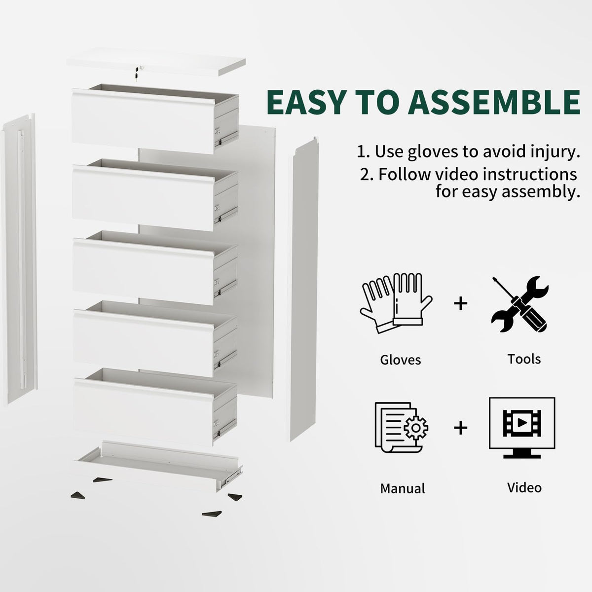 3 Drawer Lateral File Cabinet with Lock, Metal File Cabinets for Home Office, Office Furniture for Organization Hanging Legal/Letter/A4, Metal Filing Cabinet Storage Cabinet, Require Assembly, White