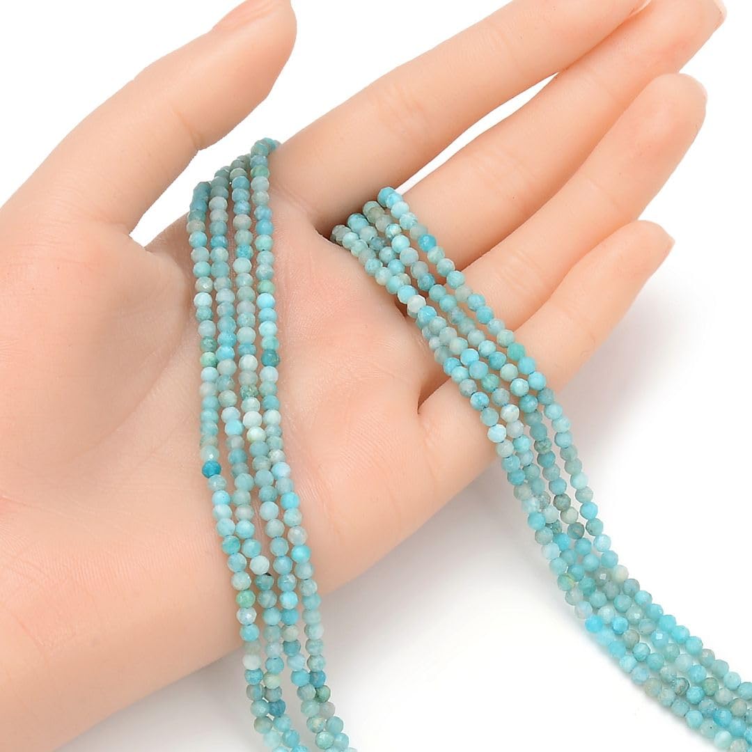Adabele 15 Inch Natural Blue Amazonite Healing Gemstone 3mm (0.12 Inch) Tiny Small Faceted Round Loose Beads Stone Spacer (125-135pcs) for Craft Jewelry Making GK3-9
