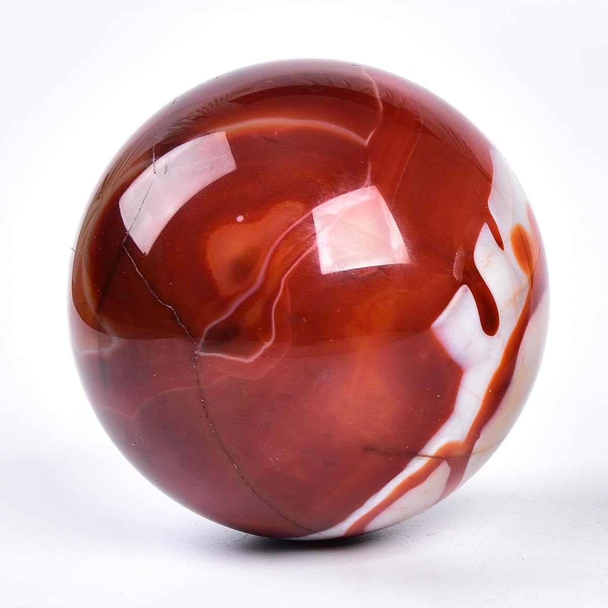 JIC Gem Large Red Agate Crystal Ball 4 inch(100mm) Round Healing Crystals Decorative Sphere with Wooden Stand Meditation Witchcraft Home Decor