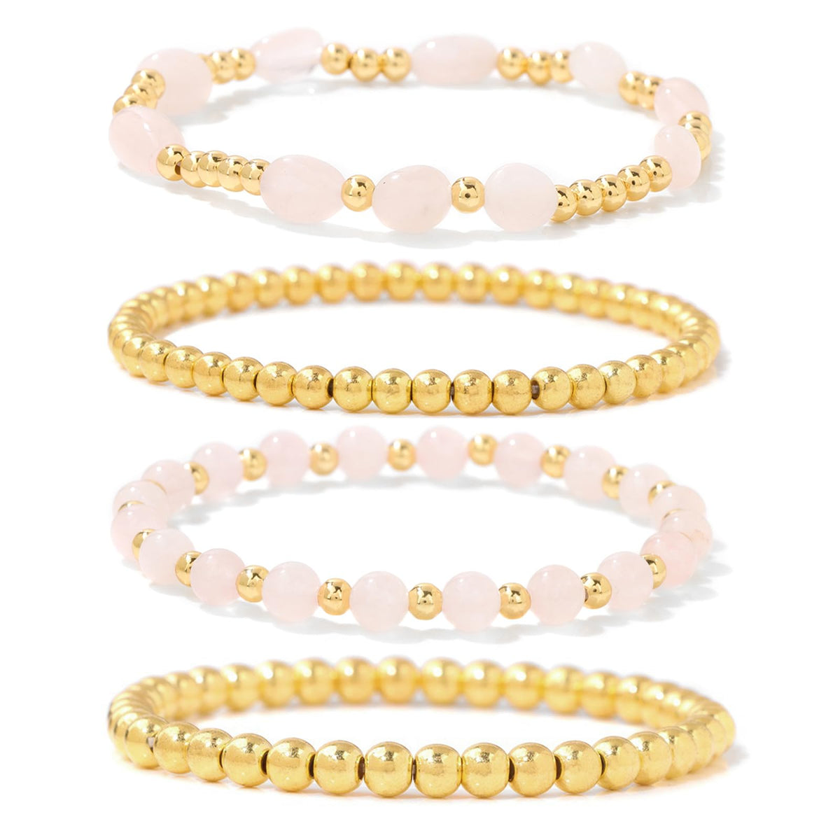 MORIANCE Rose Quartz Bracelet for Women Rose Quartz Crystal Jewelry Gold Bracelets for Women Stack Gold Bead Bracelets Pink Beaded Crystal Gemstone Bracelet