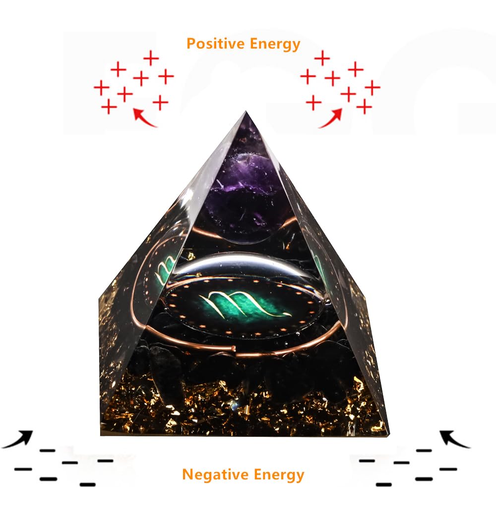 12 Zodiac Orgone Crystal Pyramid, Natural Amethyst with Obsidian,Healing Crystals Pyramid for Protection Chakra, Unique Constellation Pyramid for Positive Energy, Healing Money Health(Scorpio)