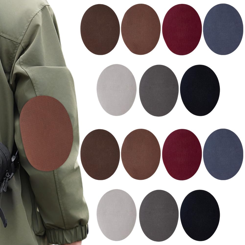 CABODYALS 28Pcs 7 Colors Mixed Color Oval Shapes Iron On Knee Elbow Patch Elbow Suede Fabric Appliques Cloth Knee Repair Polyester Adhesive Patches for Jeans Shirts Dress Clothing DIY Craft Supply