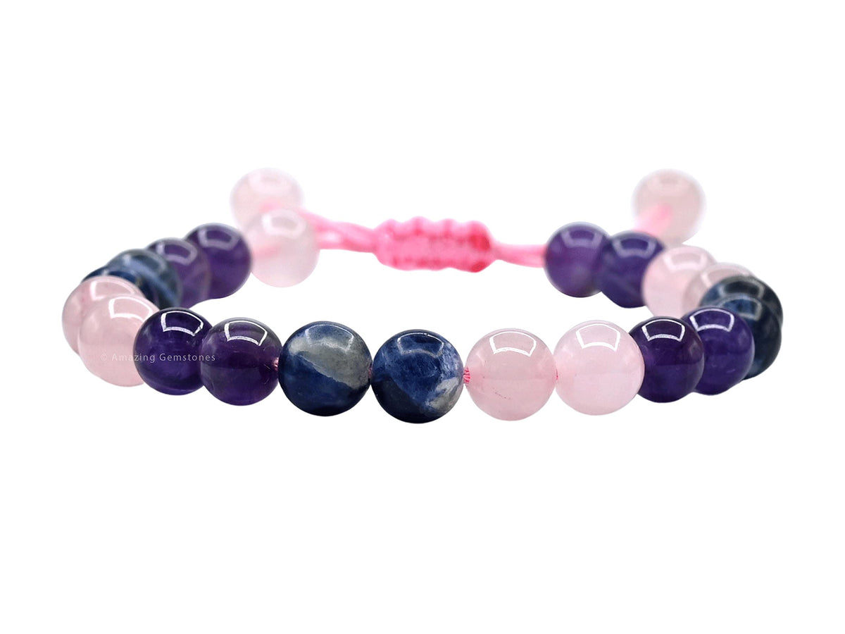 Amazing Gemstone Bracelet for Anxiety and Stress Manifestation - Rose Quartz Sodalite Amethyst Bracelet Set for Men Women Healing Calming Anxiety Stress Relief Gifts Pulseras Para Hombres Mujer