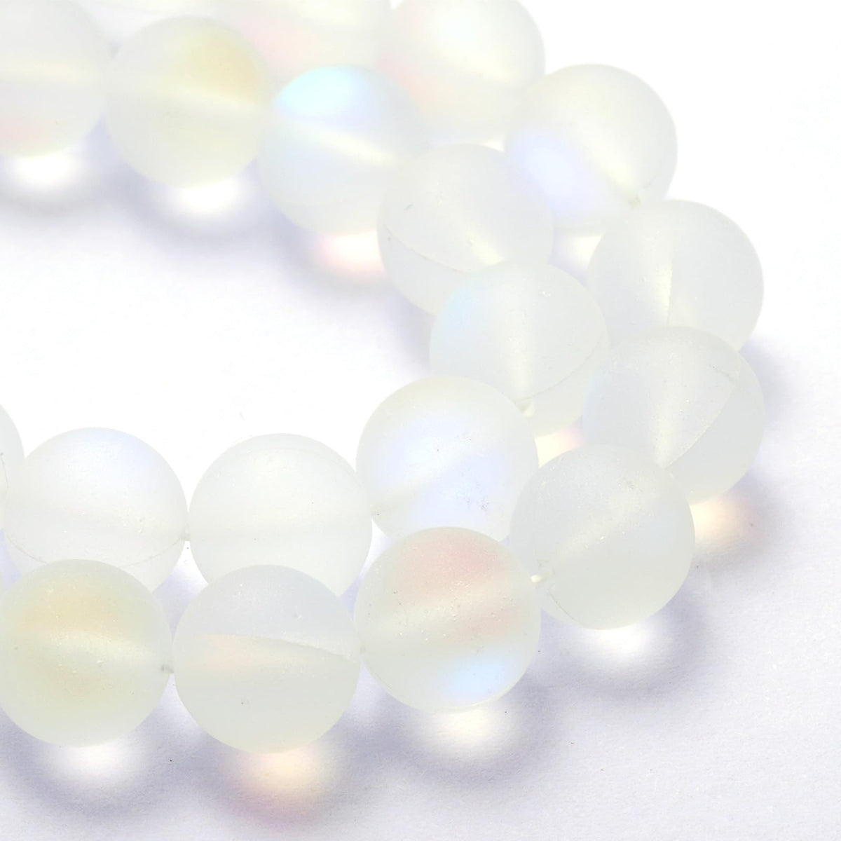 uxcell Matte Crystal Glass Beads 10mm Synthetic Frosted Shining Semi-Precious Round Loose Beads Synthetic Moonstone for Jewelry Making DIY Bracelet, White