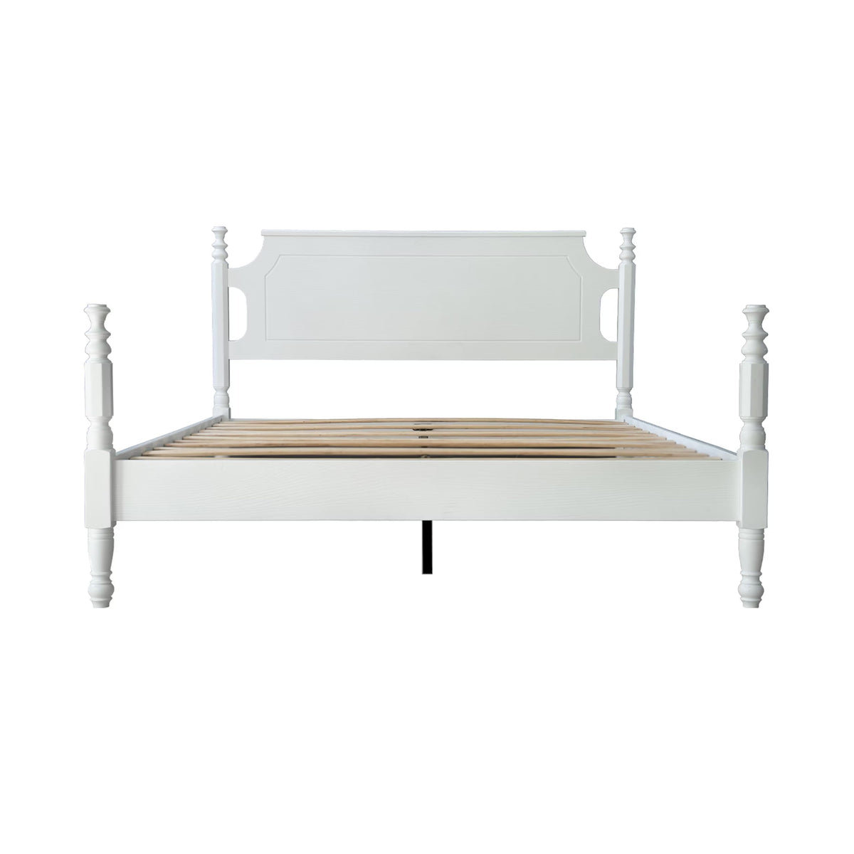 Solid Wood Queen Size Platform Frame, Headboard & Footboard, No Box Spring Needed, 12 Wooden Slats, Center Metal Legs, Slip-Free, Simple Assembly, Under Bed Storage, Pure White Finish, ROQ-39