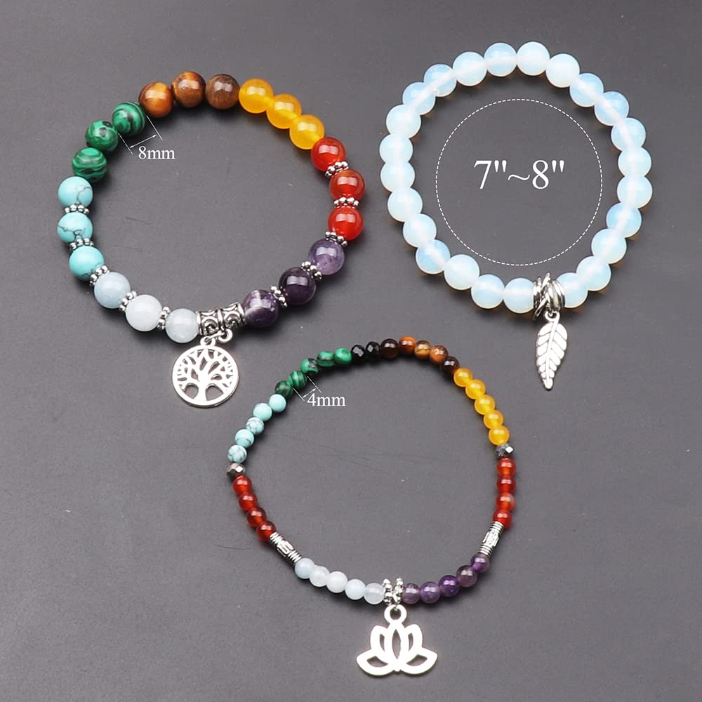 UEUC Natural Gemstone Chakra Bracelets for Women, Multilayer Tree of Life Lotus Crystal Healing Stone Bracelet Sets, Yoga Meditation Reiki Relax Bracelets for Stress Relief(#120)