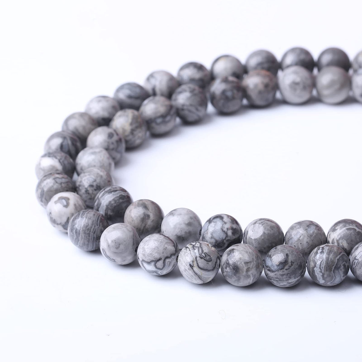 60PCS 6MM Natural Grey map Beads Round Loose Stone Beads for Jewelry Making DIY Energy Stone Healing Power Bracelet 15"