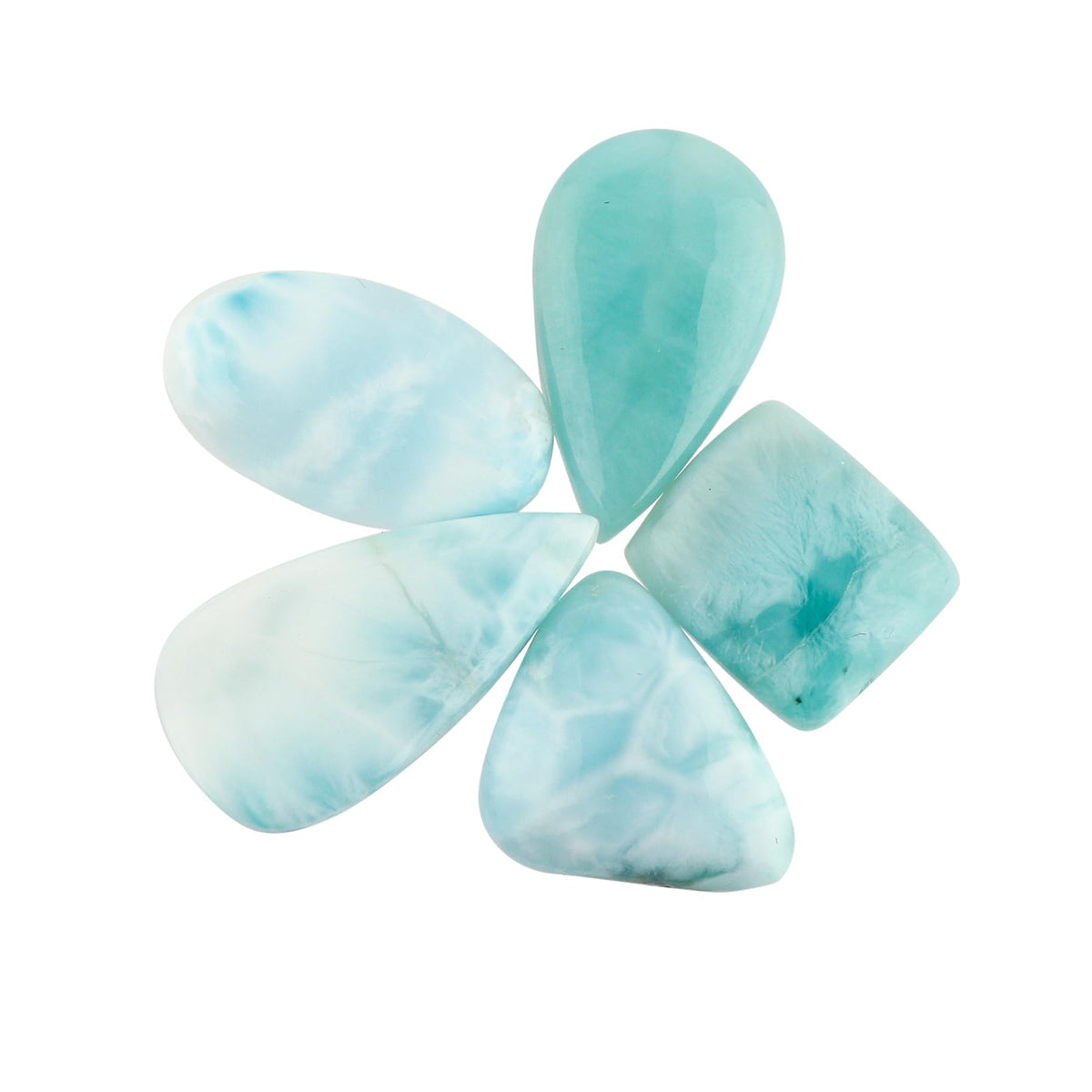 CRYSTALIS 5pcs Natural Larimar, Pectolite, Loose Gemstone, Wholesale Bulk Cabochons, Jewelry Making Supply, Chakra Healing Polished Stones, Wire Wrapping, DIY, Gem Collection, AA+ Grade