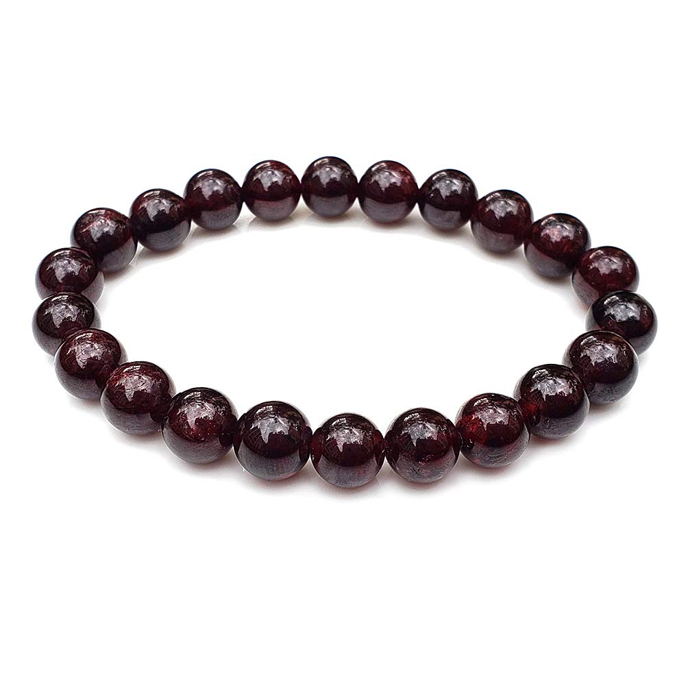 chengmu 8mm Garnet Stretch Bracelet for Women Natural Handmade Round Beads Semi Gemstone for Crystal Elastic Beaded Bracelet 7.5"