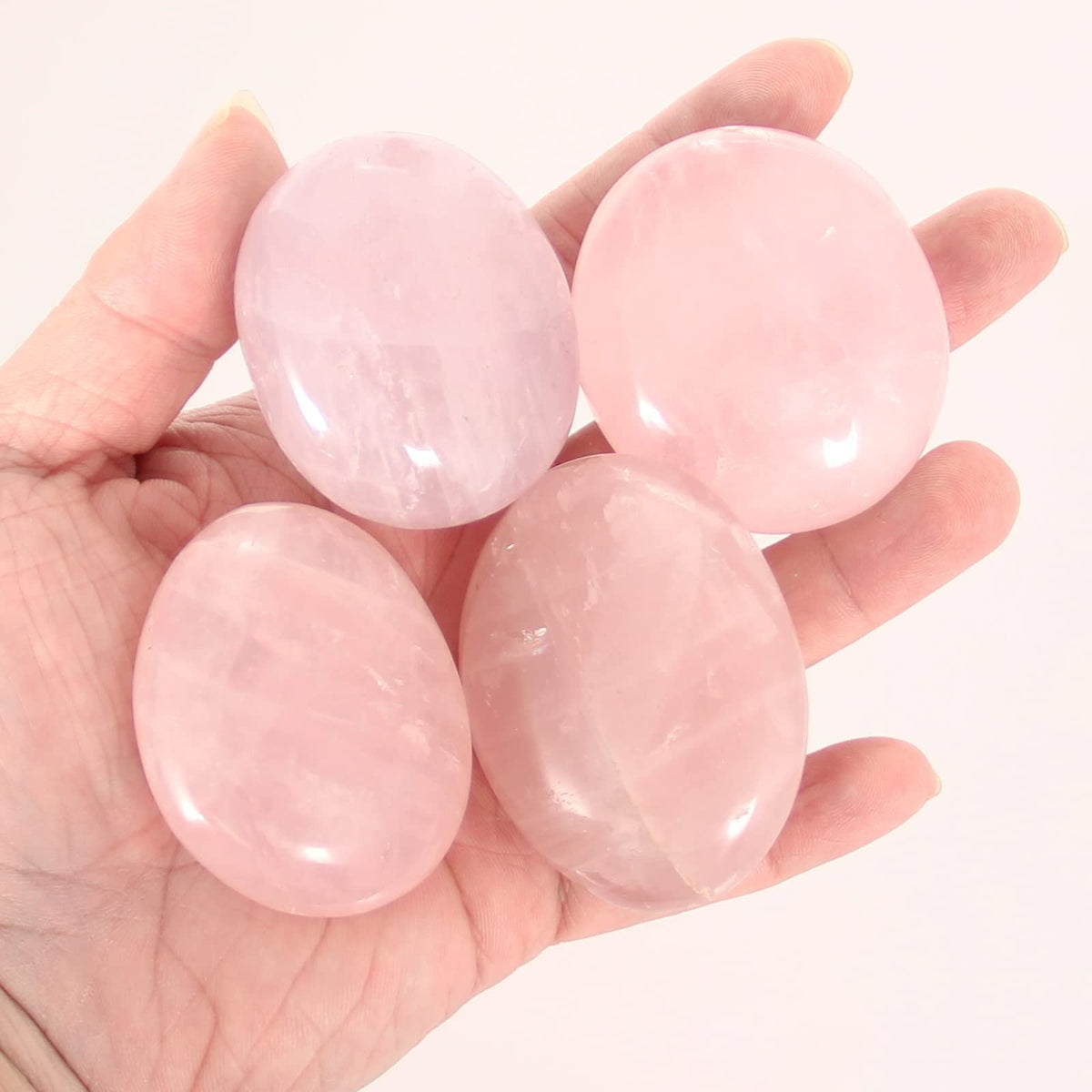 Orientrea Rose Quartz Palm Stone-4 Pcs Rose Quartz Plam Stone Pocket Energy Stone, Smooth Rose Quartz Healing Crystal and Worry Stones