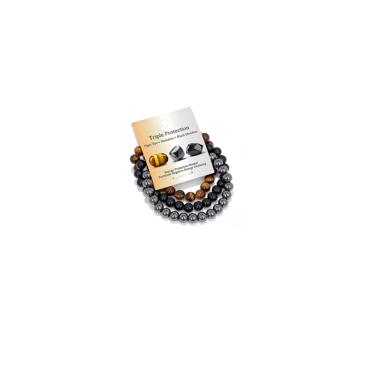 Vinswet Healing Crystal Bracelets for Women Men 8mm Tiger Eye Hematite Black Obsidian Natural Stone Beaded Stretch Bracelet Triple Protection Handmade Gemstone Reiki Spiritual Jewelry Gifts