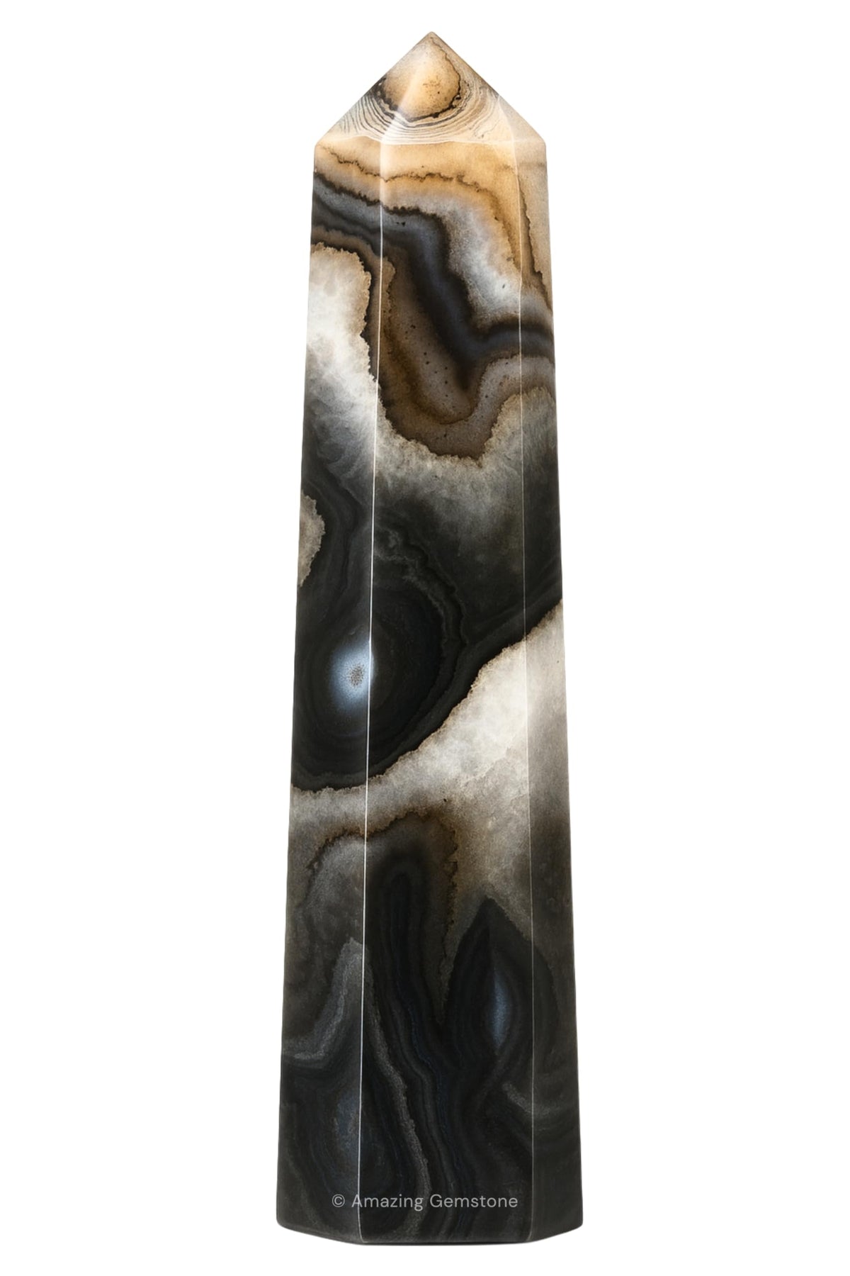 Amazing Gemstone Black Banded Agate Onyx Crystal Towers ~ Natural Healing Crystal Point Obelisk for Reiki Healing and Crystal Grid (3" to 4" INCH)