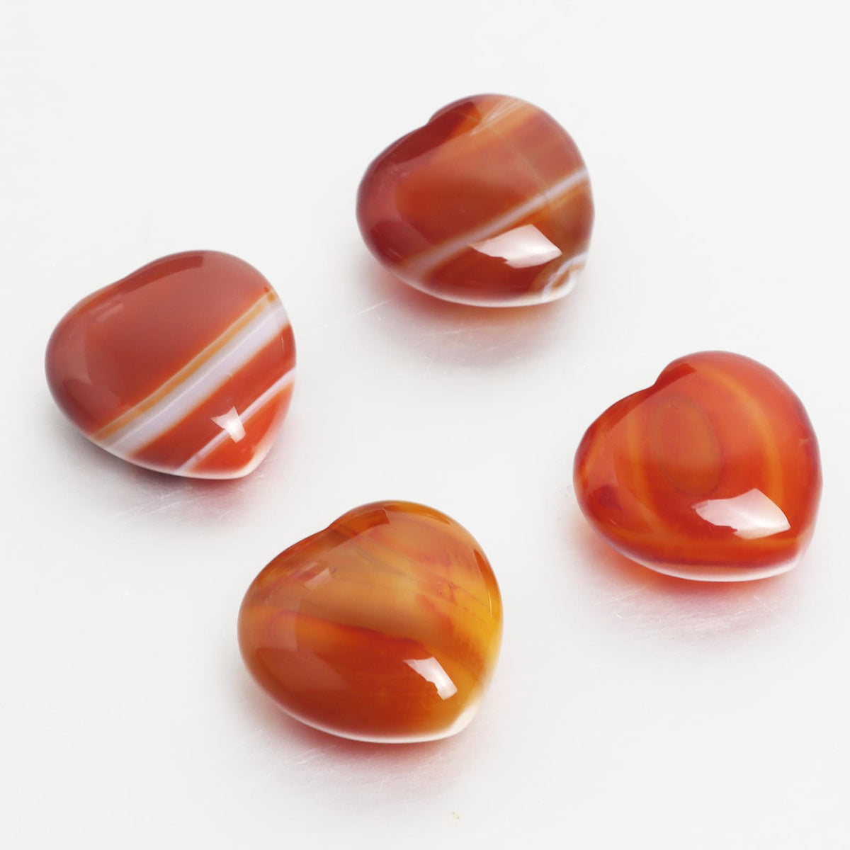4 Pcs Heart Crystals and Healing Stones, 1.2" Red Agate Polished Love Carved Palm Worry Stone, Reiki Anxiety Stone Gift for Stress Meditation (Red Agate)