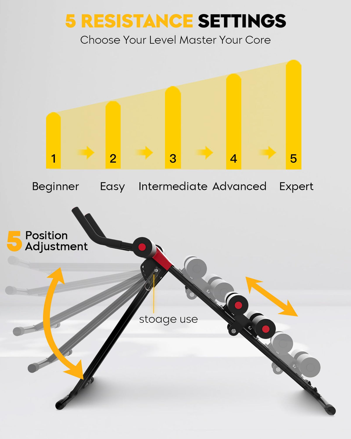 GuuG Ab Machine Ab Workout Equipment : Adjustable Ab Trainer at Home Gym for Stomach Workout Ab Workout Foldable Core Strength Training Equipment Home Gym System Red