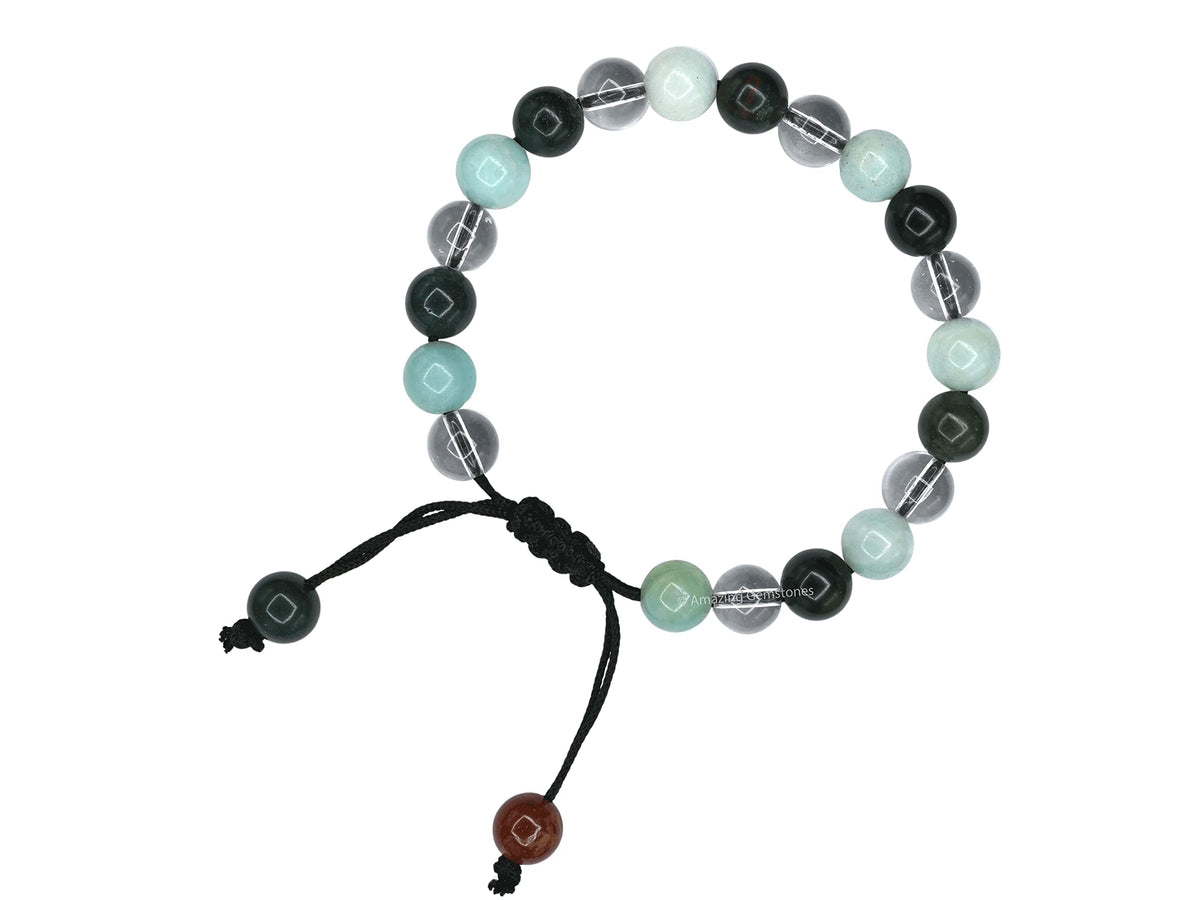 Amazing Gemstone Manifestation Bracelet for Pain Relief - Bloodstone Amazonite Clear Quartz Bracelet Set for Healing Calming Anxiety Stress Relief Gifts Pulseras Para Hombres Mujer (Adjustable)