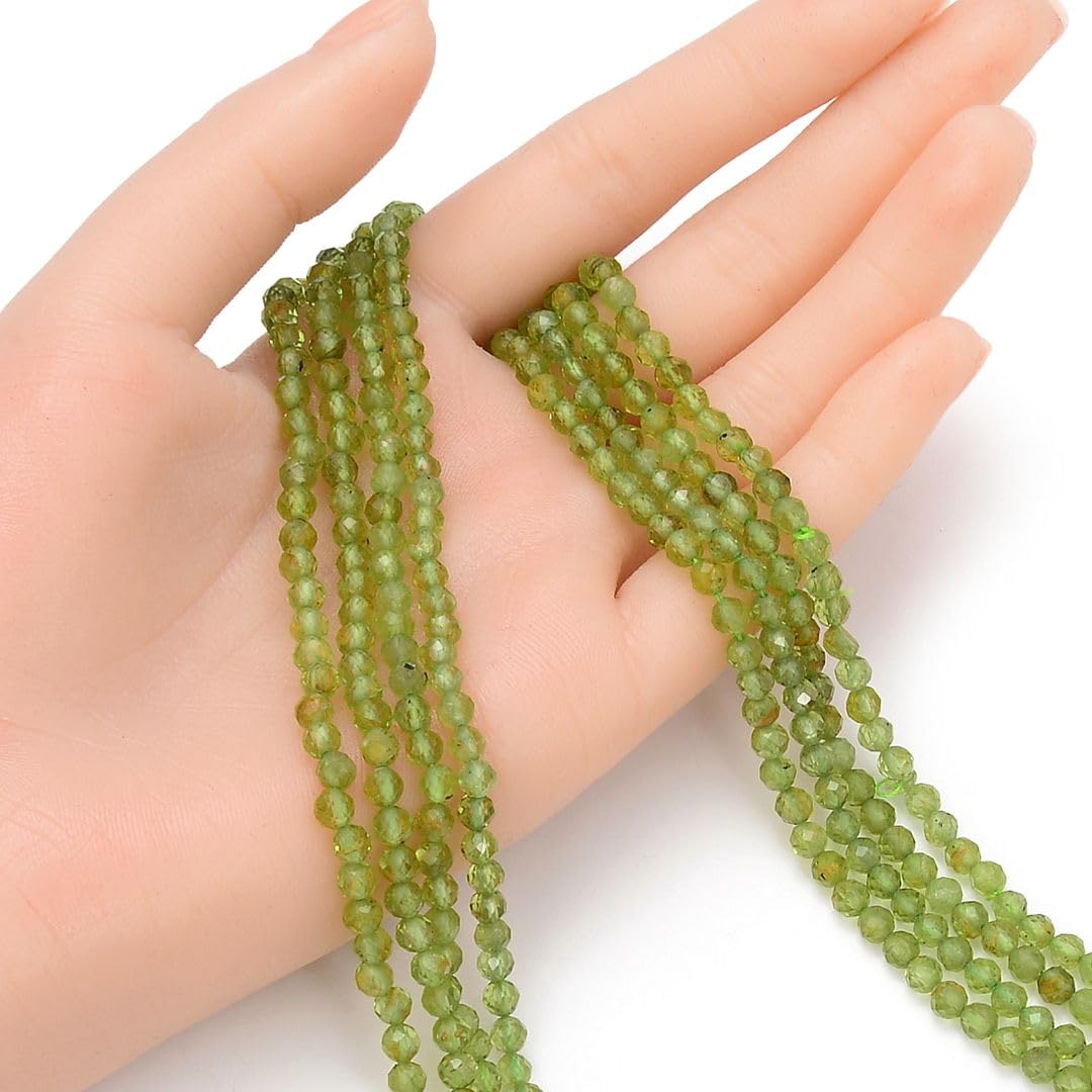 Adabele 30 Inch Natural Green Peridot Healing Gemstone 4mm (0.16 Inch) Tiny Small Faceted Round Loose Beads Stone Spacer (160-180pcs) for Craft Jewelry Making GK4-11