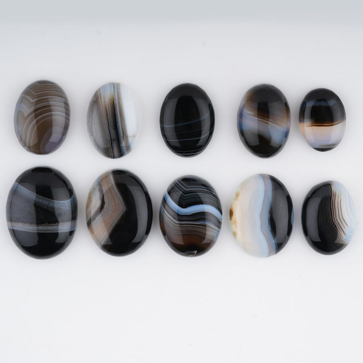 GemSymphony 100 Carat Natural Banded Agate Gemstone Cabochon Lot Mixed Shapes – 8 pcs Hand Polished Crystal Stones for Jewelry Making Supply, Healing, Reiki, Craft Supplies, Unique Cab Set for Wire Wrapping & Collectors (10-20 mm)